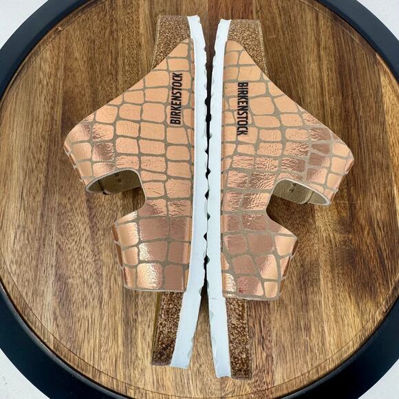 Birkenstock Arizona Gator Gleam Copper Slides Narrow Size 38 Women's 7 - Picture 6 of 9